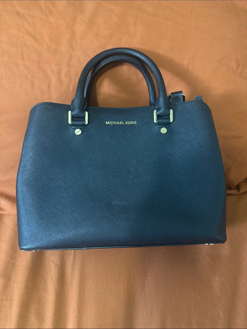 Michael Kors Black Saffiano Leather Satchel with Gold Hardware